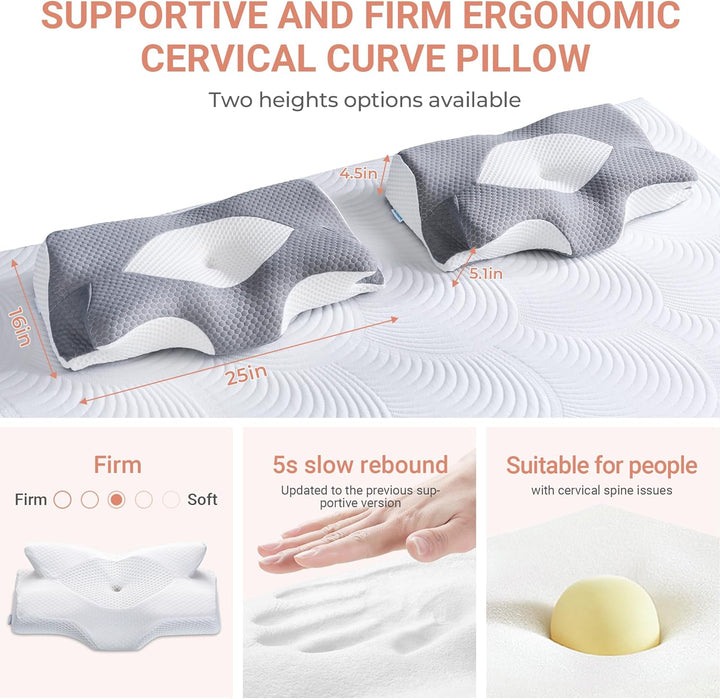 Elviros Orthopädisches Nackenkissen aus Memory Foam, Ergonomisches Kopfkissen Nackenschmerzen, für R