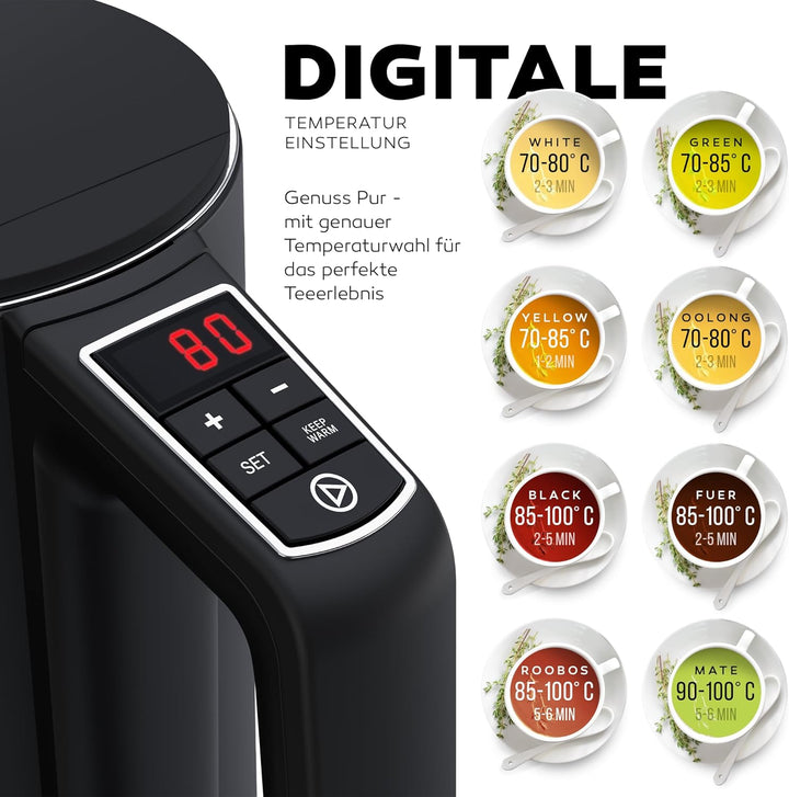 BALTER Edelstahl Wasserkocher mit Temperatureinstellung, 40°C-100°C, Doppelwand, BPA frei, leise & k