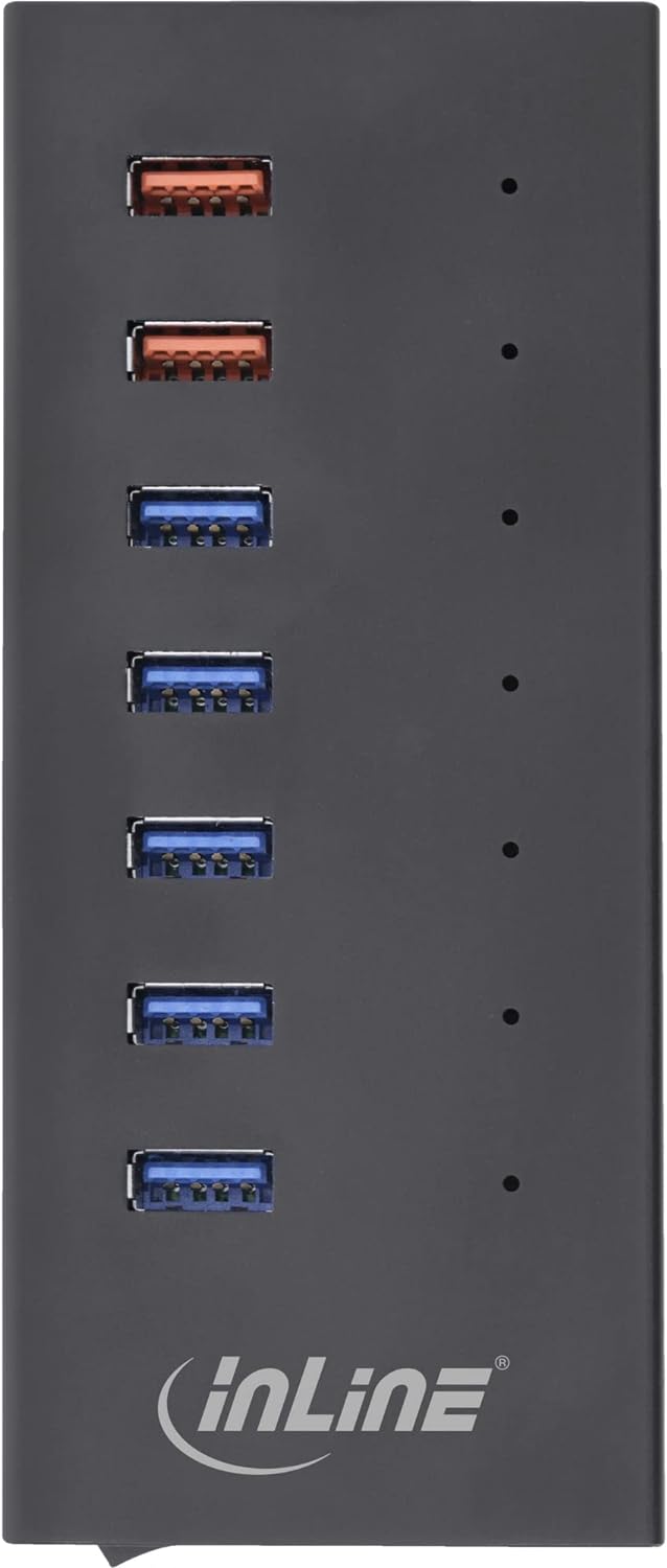 InLine® USB 3.2 Gen.1 Hub, 7 Port, Aluminiumgehäuse, schwarz, mit 2,5A Netzteil