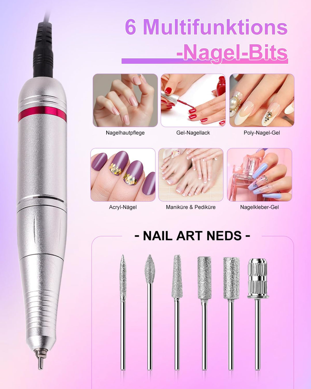CozyZen Elektrische Nagelfräser Professional: 45000 U/min Nagelpflege-Kit mit LCD-Display, Hand- & F