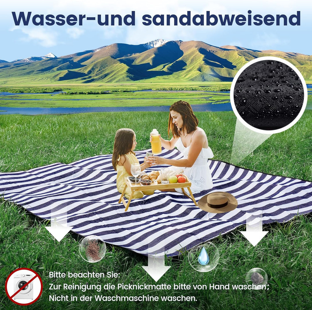 sapsisel 203,2 x 203,2 cm Picknickdecke, extra gross, wasserdicht und faltbar, Stranddecke, 3-lagige