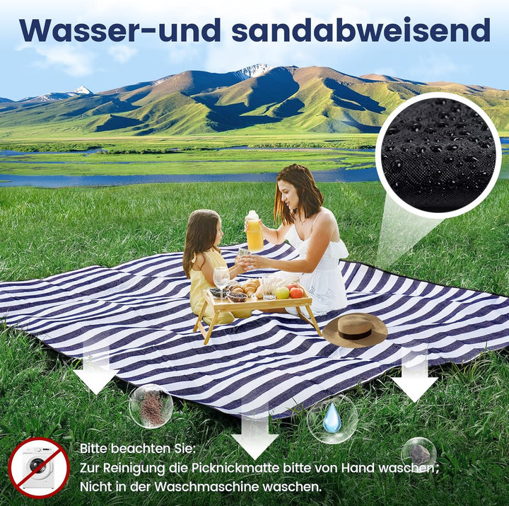 sapsisel 203,2 x 203,2 cm Picknickdecke, extra gross, wasserdicht und faltbar, Stranddecke, 3-lagige