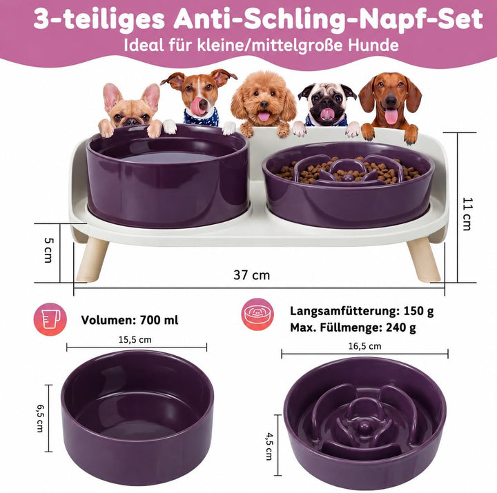 Antischlingnapf Hunde Keramik Hundenapf Erhöht - Anti Schling Napf Hund Set für Mittelgrosse und Kle