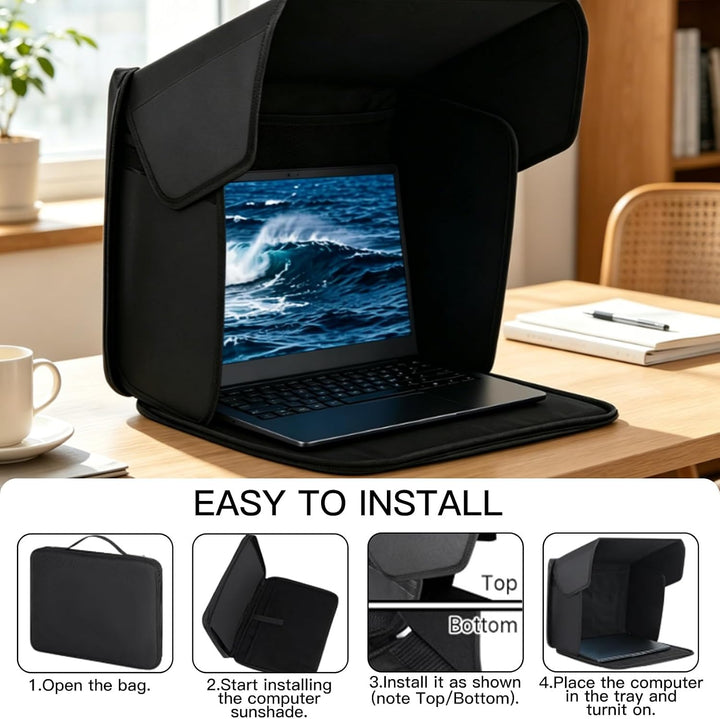 Laptop Sonnenschutz 14″ - Tragbare Bildschirm Sonnenblende &amp; 2-in-1 Laptoptasche - Effektiver Blend-