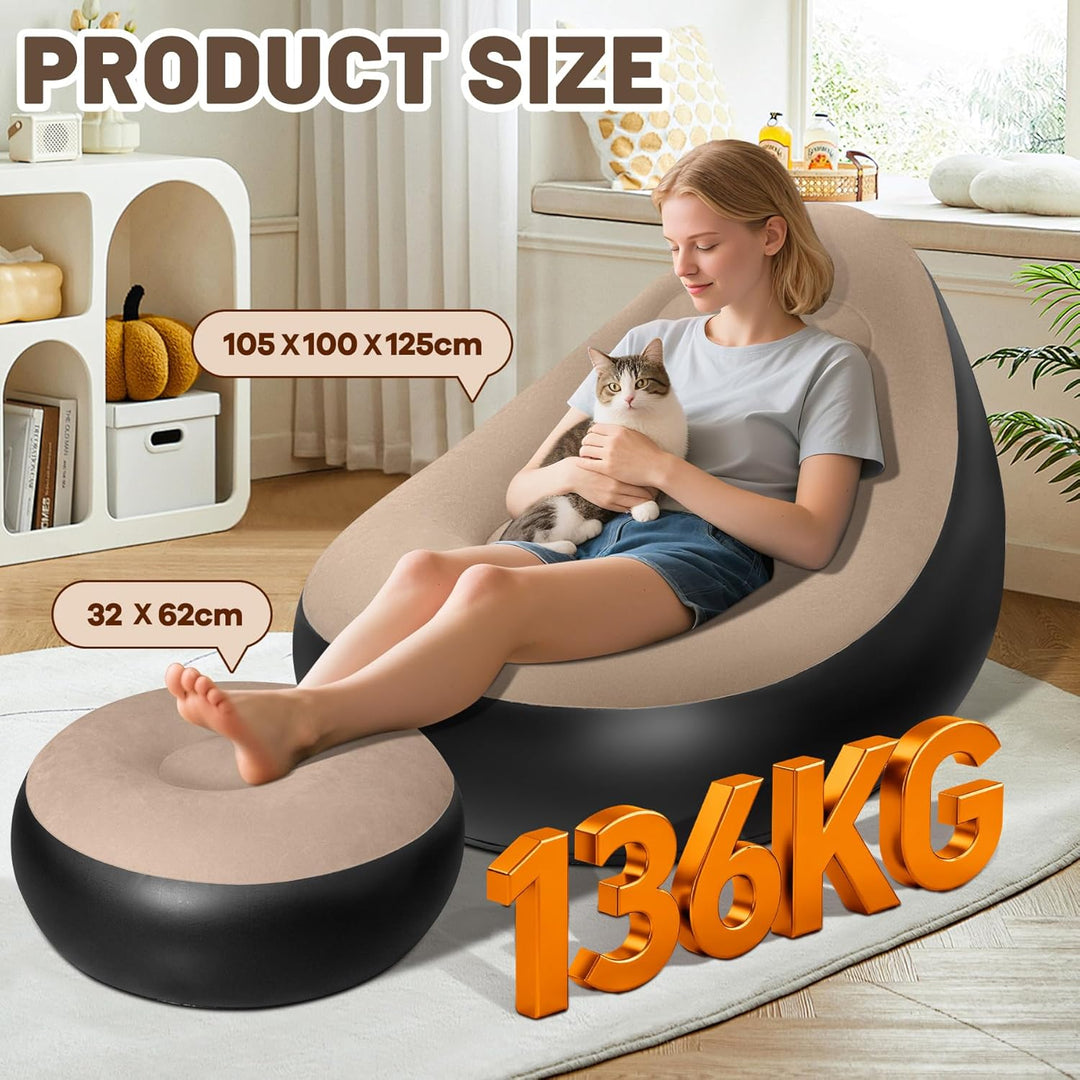 AearKing Aufblasbares Sofa mit Fusshocker, Aufblasbarer Sessel, Wasserdichtes Luftsofa Aufblasbares,