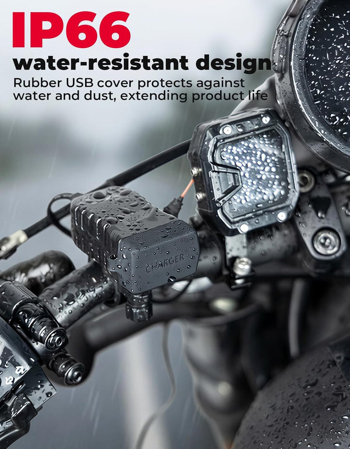 KEMIMOTO Motorrad USB Ladegerät, USB-A Type-C mit EIN/Aus-Schalter und LED-Spannungsmesser, IP66, 2