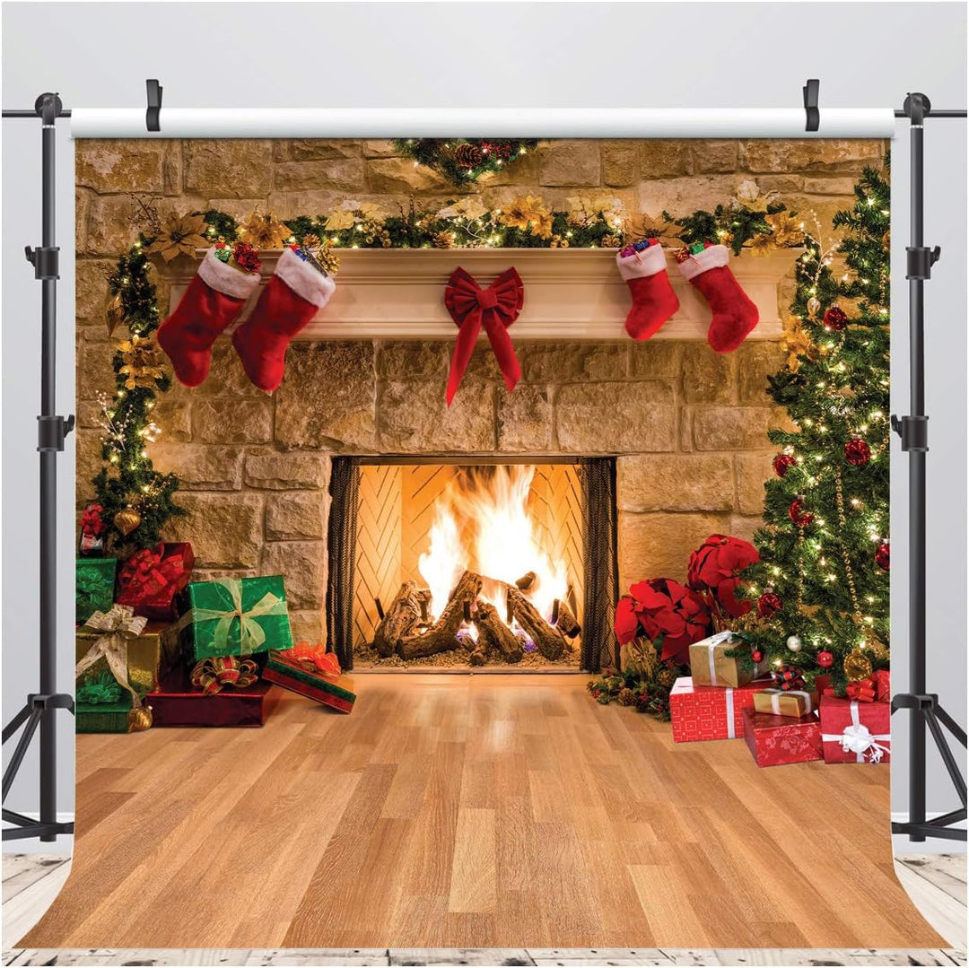 AIIKES 10x10FT Frohe Weihnachten Hintergrund Baumsocken Geschenk Familienfeier Ornamente Hintergrund