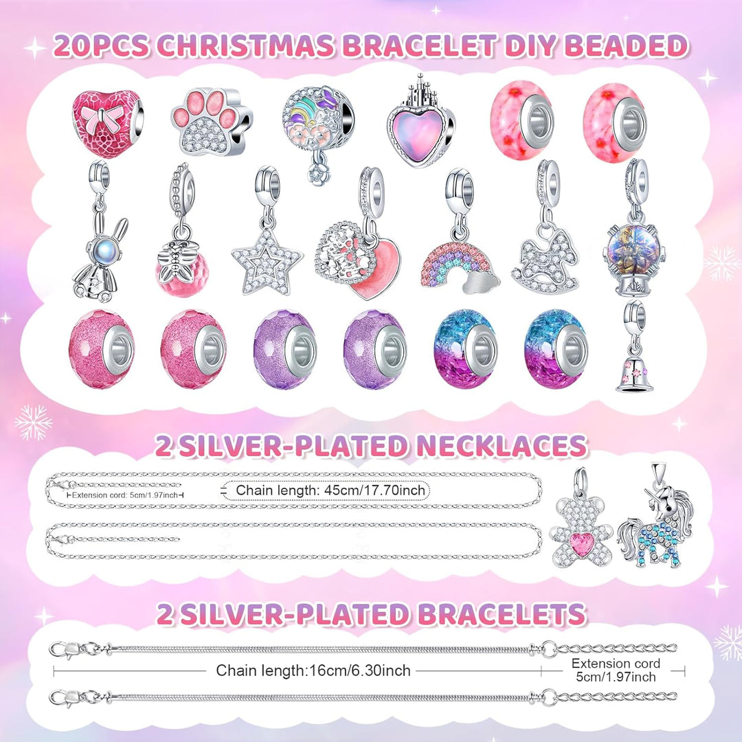 Adventskalender 2025 Kinder Mädchen, Weihnachtskalender Schmuck Basteln Kinder Armbänder Halsketten,