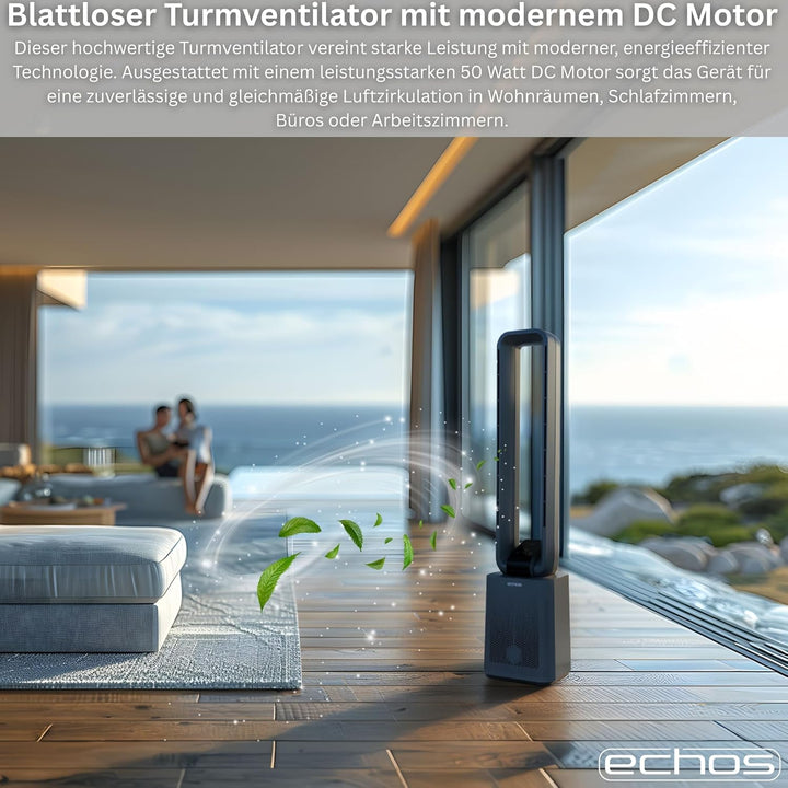Echos® Leiser Turmventilator Standventilator energiesparend mit Fernbedienung Ventilator mit Kühlung
