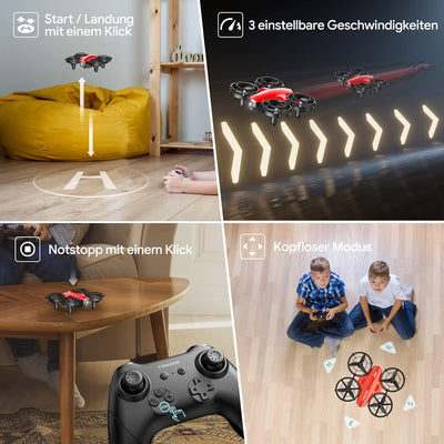 Tomzon mini Drohne für Kinder Anfänger RC Quadrocopter mit 24min Lange Flugzeit, Kampfdrohne mit 360