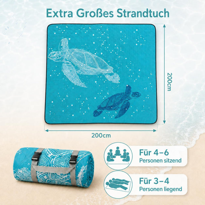 Stranddecke Wasserdicht Gepolstert Picknickdecke 200x200 cm - XXL Sandfrei Tragbare Waschbar Strandm