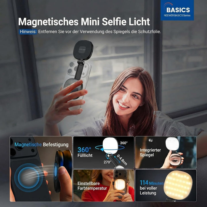 NEEWER Basics Magnetisches Selfie Licht Handy kompatibel mit MagSafe iPhone, 2W zweifarbiges kleines