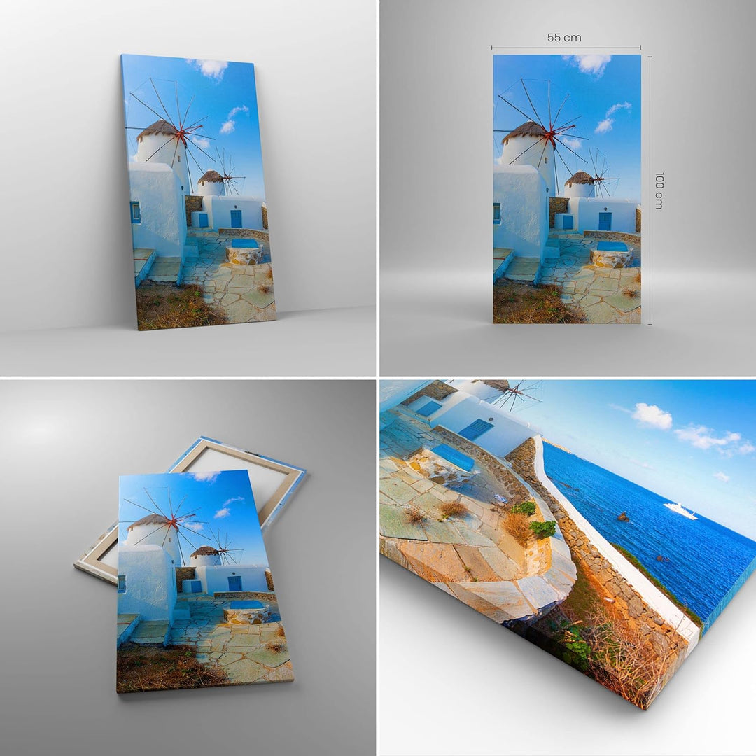 Bilder auf Leinwand 55x100cm Leinwandbild mit Rahmen Griechenland Insel Küste Haus Gross Wanddeko Bi