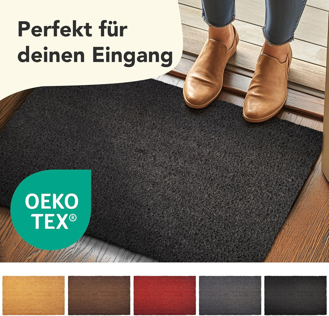 Floordirekt Fussmatte für Innen und Aussen, 40x60 cm Schwarz, Türmatte aus Kokos, Schmutzfangmatte f