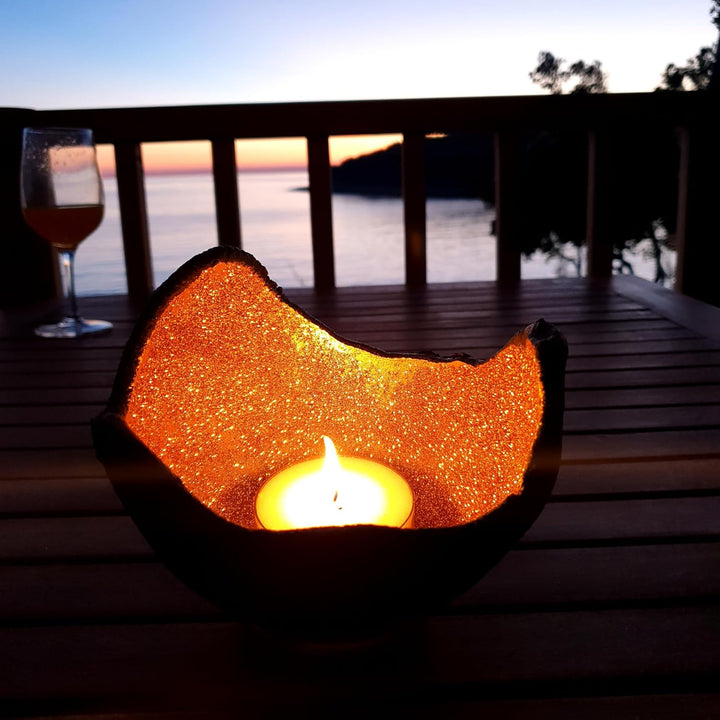 Lichtschale kupfer - S (15cm) - Beton schwarz - grau - Unikat handmade - Windlicht - Geburtstagsgesc