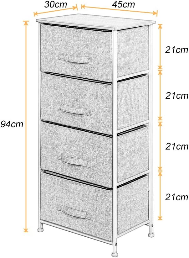 sogesfurniture Aufbewahrung Kommode Garderoben mit 4 Stoff-Schubladen, universale Schubladenbox Schu