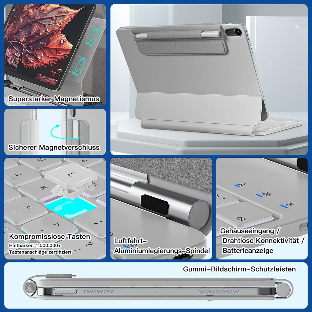Magic Tastatur für iPad A16 11. Gen 2025/10. Gen 10.9" 2022, Magnetische Freischwebende Design, Mult