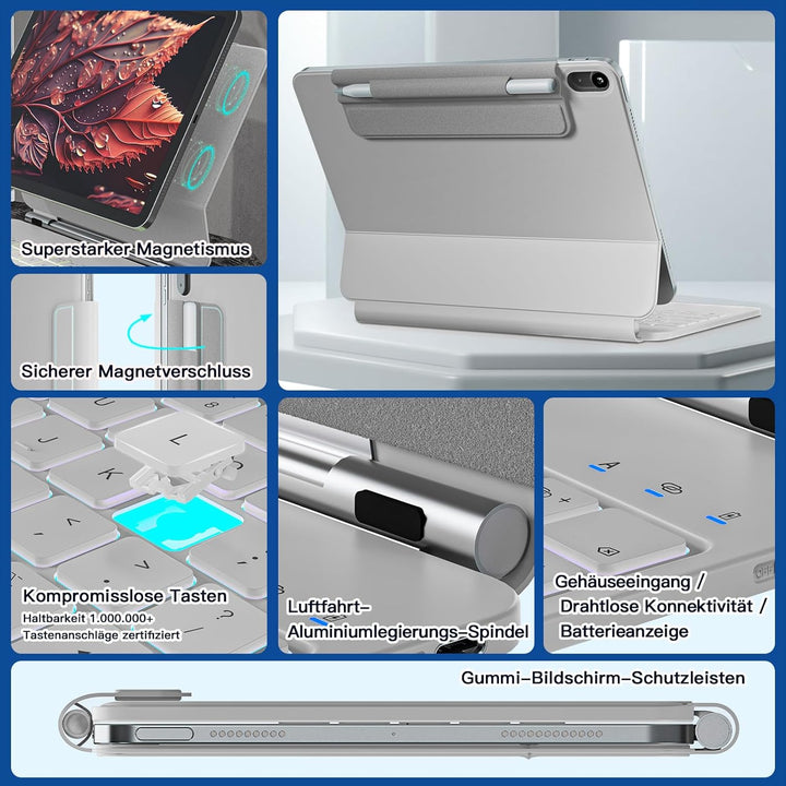 Magic Tastatur für iPad A16 11. Gen 2025/10. Gen 10.9" 2022, Magnetische Freischwebende Design, Mult