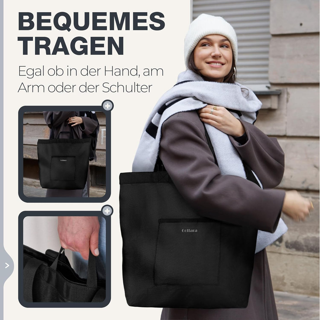 COTTARA® Einkaufstasche gross | Shopper mit Reissverschluss, verstärktem Boden und wasserabweisendem