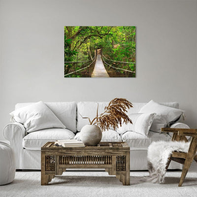 Bilder auf Leinwand Fussgängerbrücke Wald Abenteuer Leinwandbild 70x50cm Wandbilder Dekoration Wohnz