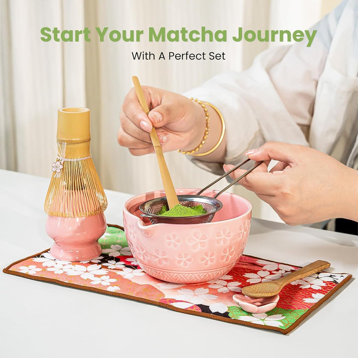 Matcha Set - 8 Stück Matcha Besen Tea Set, Matcha-Schale mit Ausgiesser, Bambus Matcha Whisk, Schauf