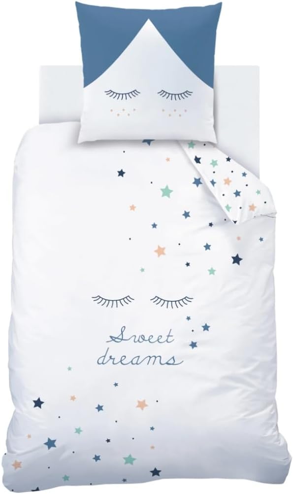 Sterne Mädchen-Bettwäsche Set · Kinderbettwäsche Sweet Dreams · Wende Motiv Wimpern · 2 teilig - Kis
