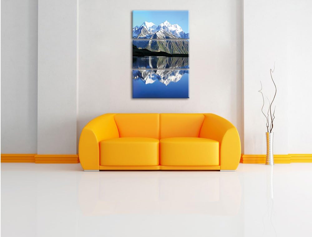 Pixxprint Berge am See 3-Teiler Leinwandbild 120x80 Bild auf Leinwand