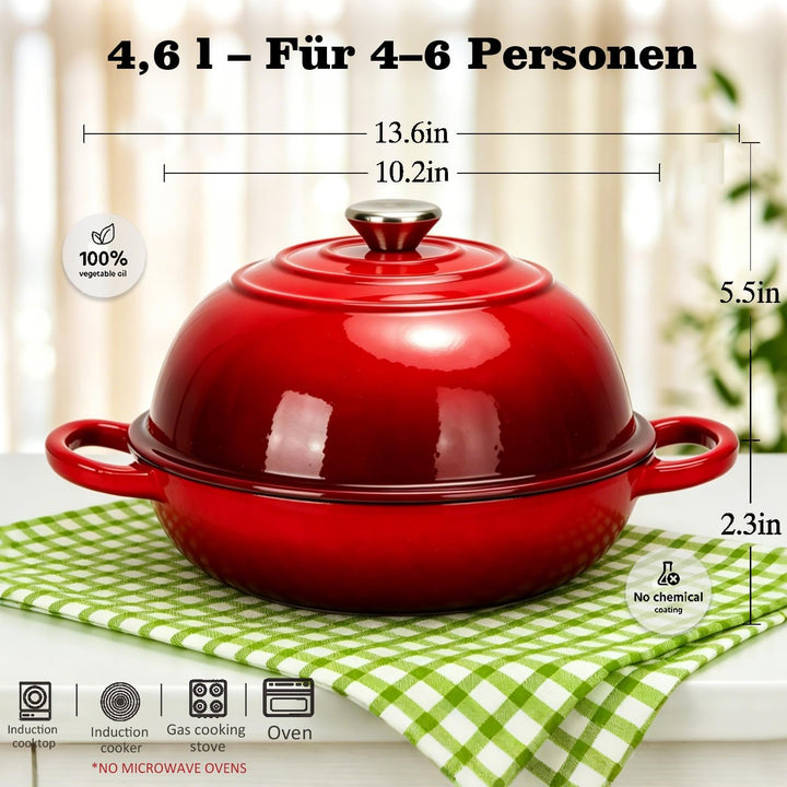 LINMAGCO Gusseisen Brotbacktopf mit Deckel & Gärkorb – Emaille Dutch Oven für Sauerteigbrot – 4,6L B