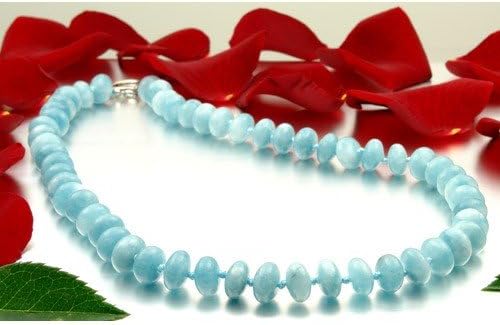 Kette Collier aus echtem Aquamarin Linsen glatt hellblau 48cm Aquamarinkette
