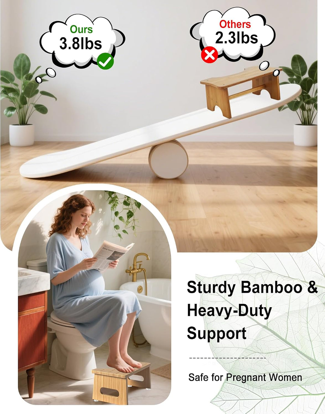 Toilettenhocker Holz, Klappbarer WC Hocker für Erwachsene, Toilettenhocker Erwachsene,Tritthocker Kl