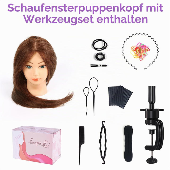Frisierkopf, 18 Zoll Übungskopf 100% Echthaar Haar Friseur Übungskopf Praxis Schaufensterpuppen Pupp