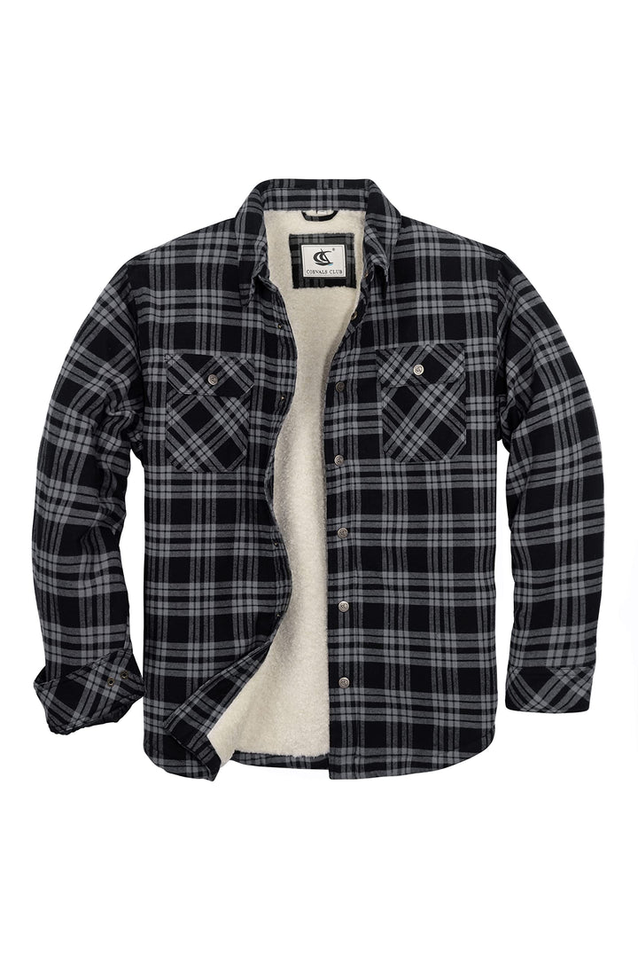 Coevals Club Herren Flanell Jacke Hemd Sherpa Holzfällerhemd Flanellhemd Langarm Kariertes Druckknöp