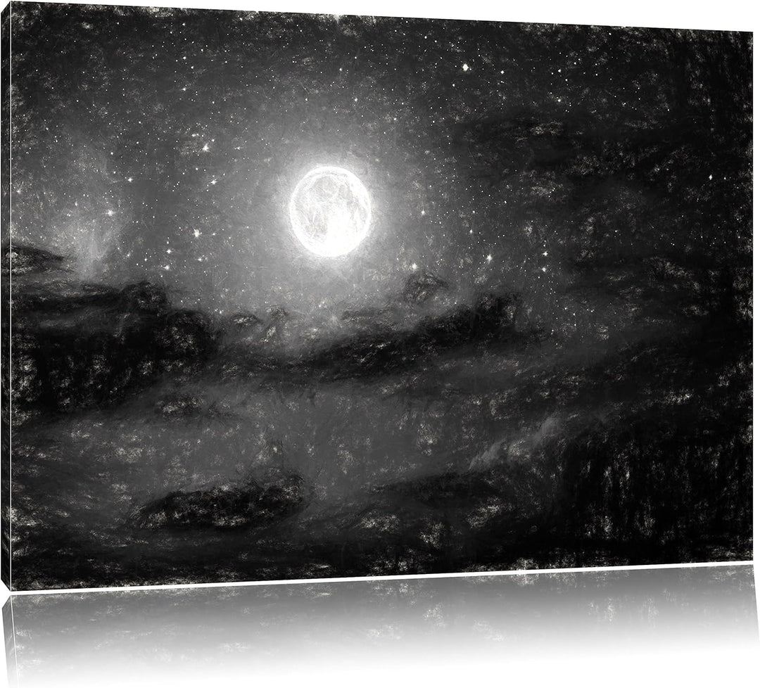 Pixxprint Leuchtender Mond am Nachthimmel als Leinwandbild/Grösse: 100x70 cm/Wandbild/Kunstdruck/fer