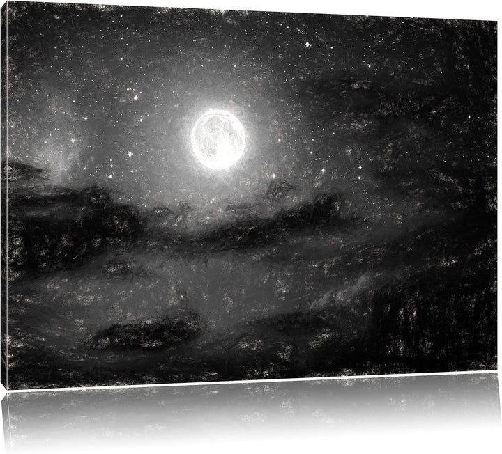 Pixxprint Leuchtender Mond am Nachthimmel als Leinwandbild/Grösse: 100x70 cm/Wandbild/Kunstdruck/fer