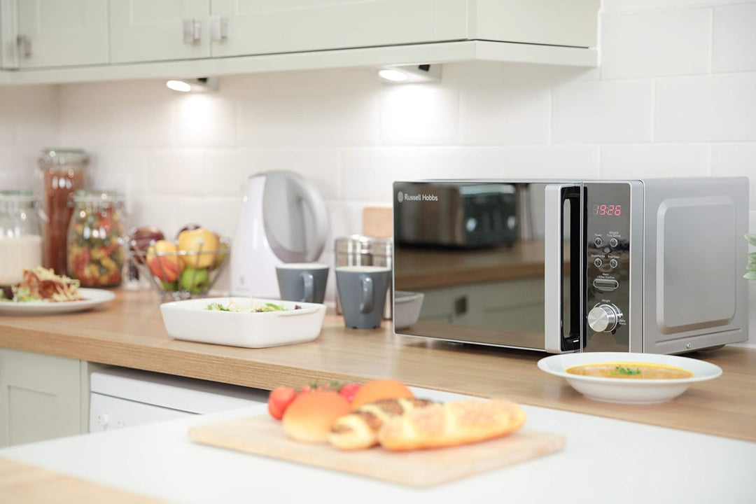 Russell Hobbs RHM2076S Freistehende kompakte Mikrowelle, 800 W, 20 L, Silberfarben