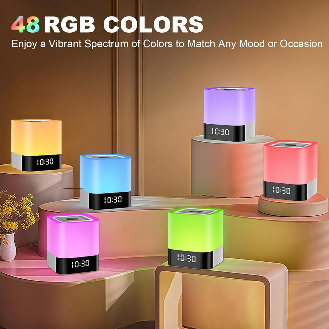 Bluetooth Lautsprecher mit Licht Nachttischlampe Touch Dimmbar Wecker Nachtlicht RGB Farbwechsel LED