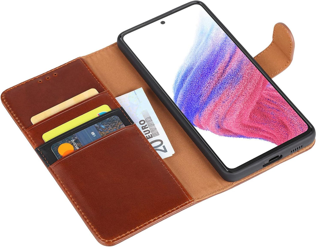 LENSUN Echtleder Hülle für Samsung Galaxy A53, Handyhülle [Echtes Leder] [Magnetverschluss] [RFID Sc