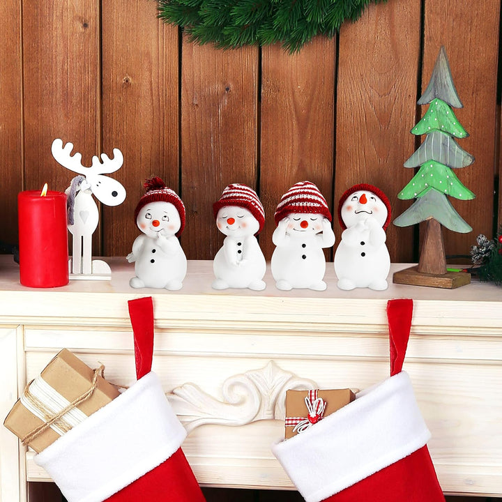 Belle Vous Dekorative Schneemann Weihnachten Figuren (4 Pack) - 11 cm Gross - Set von 4 Winter Minia