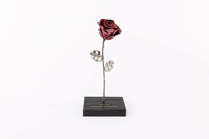 Forging Art Bcn® Ewige schmiedeeiserne Rose mit Holzsockel mit personalisierter Gravur - Handgeschmi