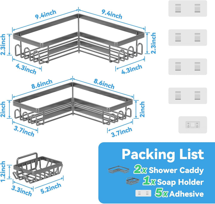 3 Stück Duschablage ohne Bohren, Duschablage Ecke mit Haken, Badezimmer Organizer, Shampoo Halterung