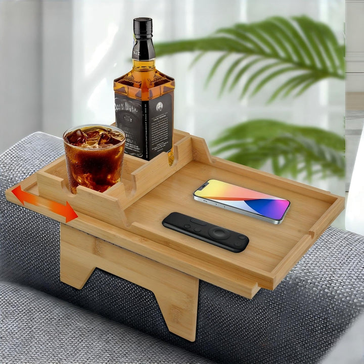 Mapille Sofatablett 2-in-1, Bambus Sofa Armlehnen Tablett mit Getränkehalter und Tablet Ständer, Ver