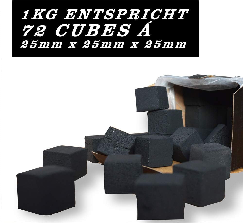 Kokosnuss Kohle mit Langer Brenndauer I 25x25mm Nachhaltige Naturkohle I wenig Asche I geringer Rauc