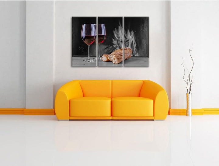 Pixxprint Baguette Wein Picknick als Leinwandbild/Grösse: 3 Teilig (120x80) cm/Wandbild/Kunstdruck/f