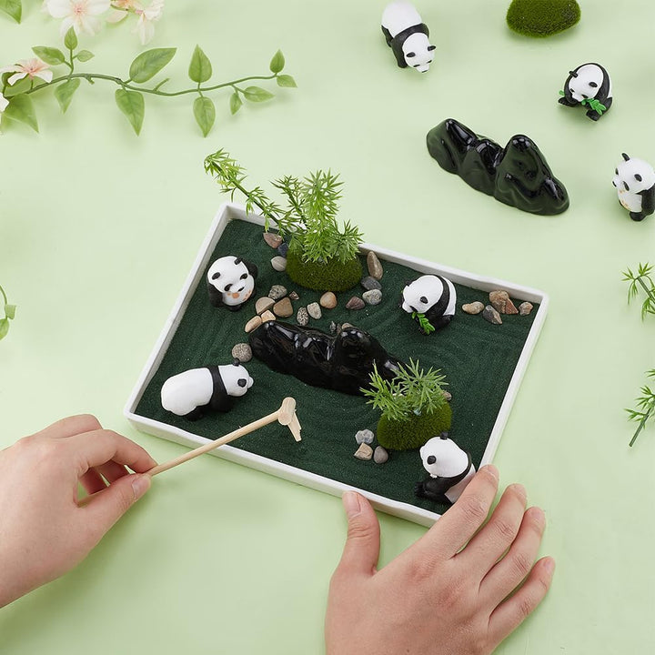 WEBEEDY Die Mini Zen Garten Kit DIY Panda Sand Tablett Kit für Desktop-Sandkasten, 20,4x10,2 cm Craf