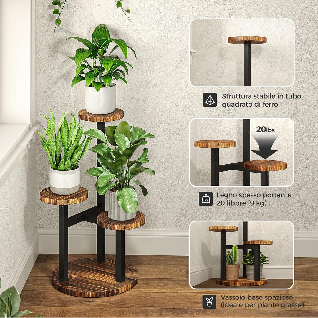 Bamworld Blumenständer Holz Pflanzenständer Pflanzenregal Indoor Blumenregal Kleines Metall Blumenst