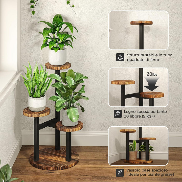 Bamworld Blumenständer Holz Pflanzenständer Pflanzenregal Indoor Blumenregal Kleines Metall Blumenst
