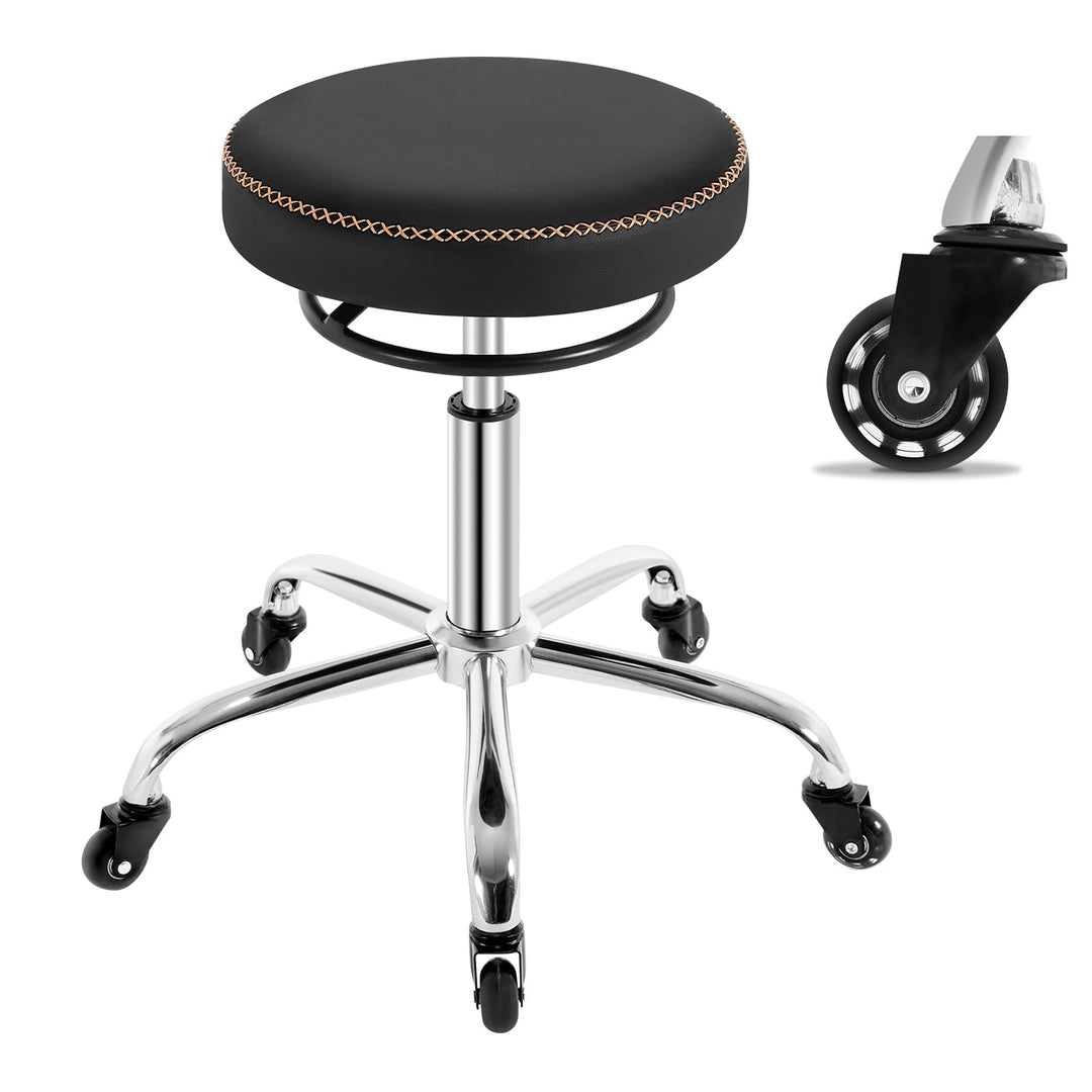 WOLTU Rollhocker höhenverstellbar, Bürohocker 360° drehbar, Schwarz | Drehhocker mit Rollen, runder