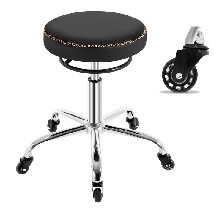 WOLTU Rollhocker höhenverstellbar, Bürohocker 360° drehbar, Schwarz | Drehhocker mit Rollen, runder