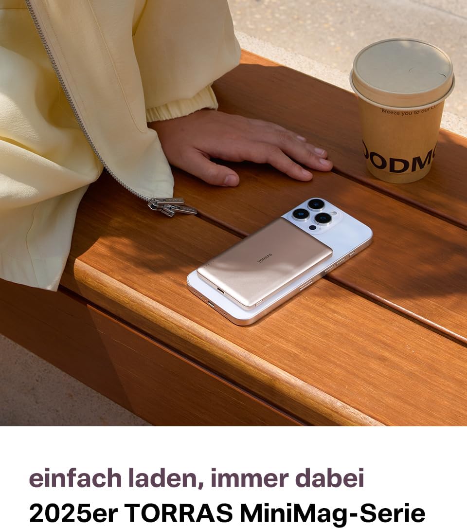 TORRAS MiniMag Gold Powerbank für MagSafe, 10000mAh Schnellladen Magnetische Power Bank Slim, Wirele