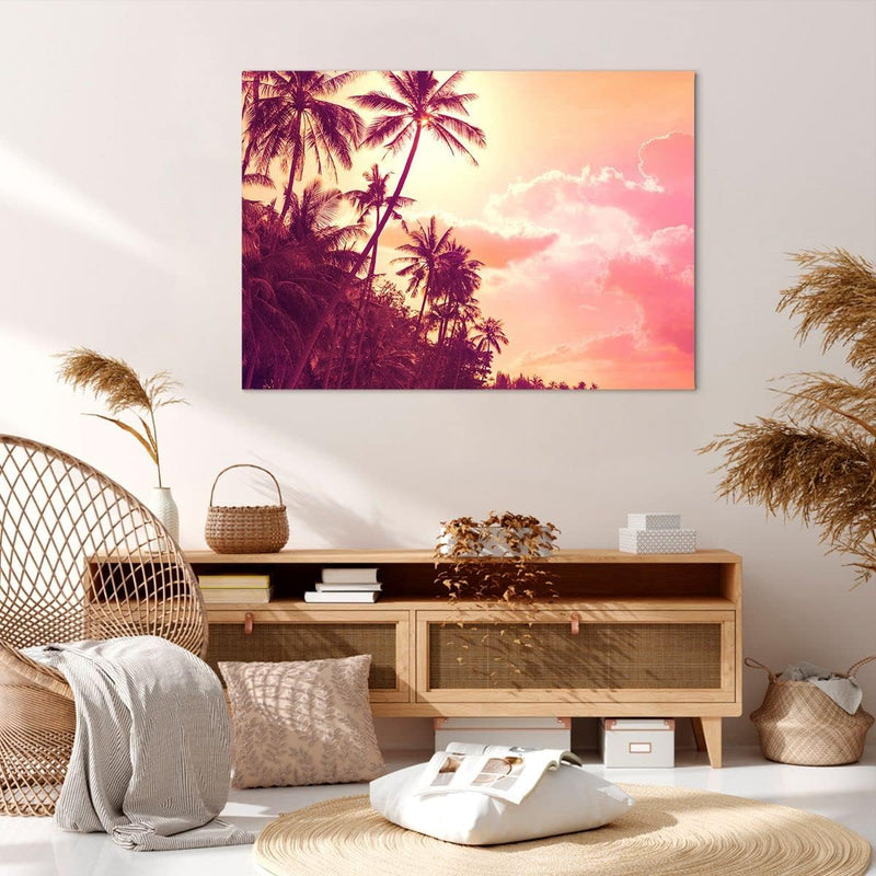 Bilder auf Leinwand 100x70cm Leinwandbild mit Rahmen palme dschungel Gross Wanddeko Bild Schlafzimme